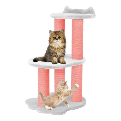 Noba 34 Inch Classic Comfort for Indoor Modern Premium Cats and Kittens Scratching Tower Larger Base for Better Stability, (Furs: White, Rope: Pink)