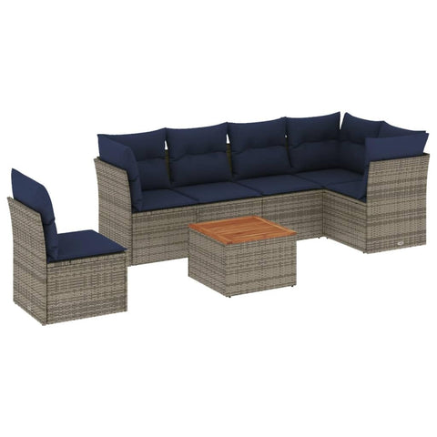 vidaXL Patio Sofa Set with Cushions 7 Piece, Outdoor Conversation Set, Patio Furniture Set for Balcony Garden, Modern Style, Gray Poly Rattan