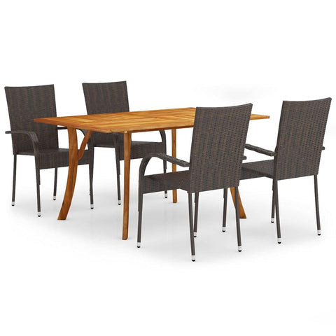 vidaXL Patio Dining Set 5 Piece, Outdoor Dining Set for 4, Table and Chair for Garden Backyard Balcony, Dining Chair, Modern Style, Brown