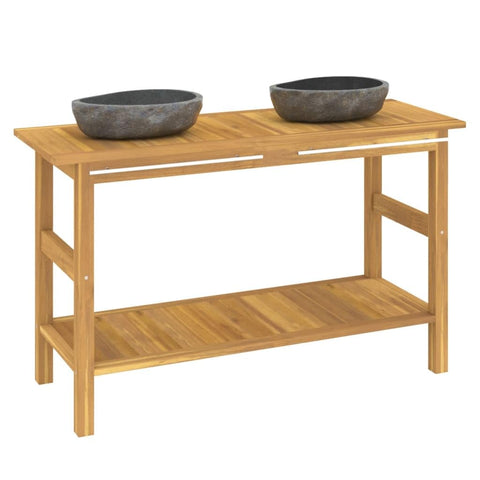 vidaXL Vanity Cabinet with Sink Black and Brown Solid Teak Wood, River Stone