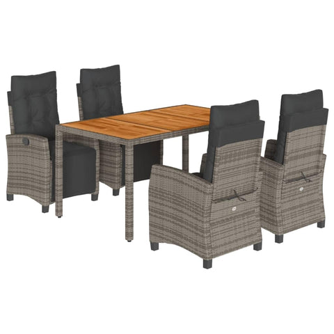 vidaXL Garden Dining Set 5-Piece Garden Furniture Set Table with 4 Chairs, Garden Set with Cushions, Patio Dining Set, Grey Poly Rattan