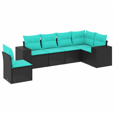 vidaXL 6 Piece Garden Sofa Set with Cushions Black Poly Rattan
