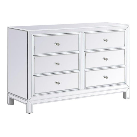Elegant Decor Reflexion 48" 6-Drawer Metal MDF Mirrored Cabinet in White