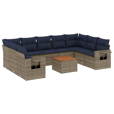 vidaXL Patio Sofa Set with Cushions 10 Piece, Outdoor Conversation Set, Sectional Sofa for Balcony Garden, Patio Furniture, Gray Poly Rattan