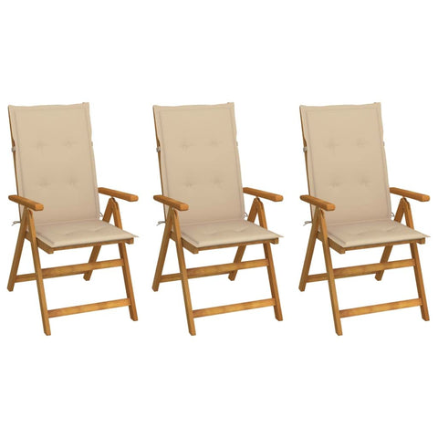 vidaXL Folding Patio Chairs with Cushions 3 Pcs, Garden Seating, Dining Chair for Kitchen Terrace, Side Chair, Retro Style, Solid Acacia Wood