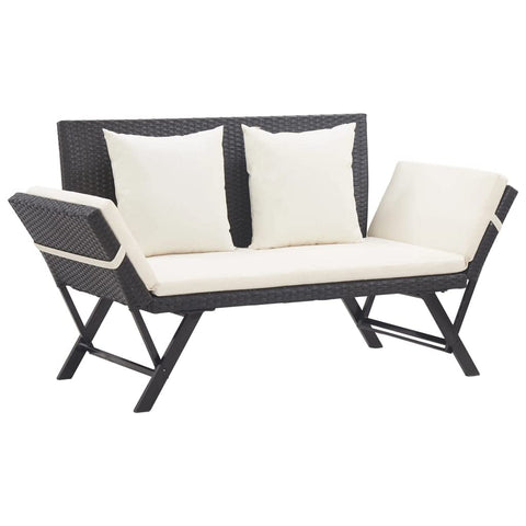 vidaXL Garden Bench with Cushions Side Adjustable Outdoor Backyard Park Patio Seating Lounge Bed Sunbed Furniture 176cm Black Poly Rattan