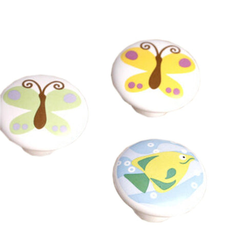 PANDA SUPERSTORE Set of 3 [Butterfly&Fish] Ceramic Kids/Adult Drawer/Cabinet Handles/Pulls/Knobs