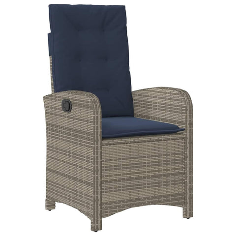 vidaXL Reclining Patio Chair-Gray Poly Rattan with Navy Cushions, Adjustable Backrest for Garden/Outdoor/Deck Lounging, Washable Covers