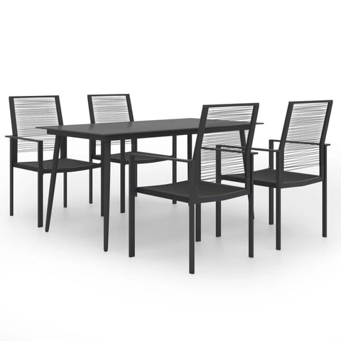vidaXL Modern 5 Piece Outdoor Patio Dining Set, Glass Tabletop with Powder-Coated Steel Frames, Black