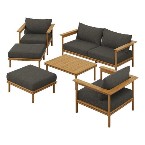 Modway Wren Teak Wood Outdoor Patio 6 Piece Furniture Set in Natural Flint Gray
