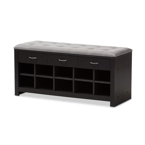 Baxton Studio Modern and Contemporary Espresso Finished Grey Fabric Upholstered Cushioned Entryway Bench Brown//Dark Wood/Contemporary/Fabric Polyester 100%"/Engineered Wood/Faux Wood Veneer/Powder C