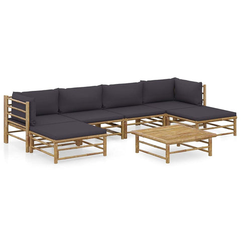 vidaXL 7 Piece Garden Lounge Set with Dark Grey Cushions | Modular Bamboo Furniture for Outdoor Use Comfortable Seating 6 Easy Maintenance and Weather Resistant 2 Seater Sofa Table Chairs Sofas