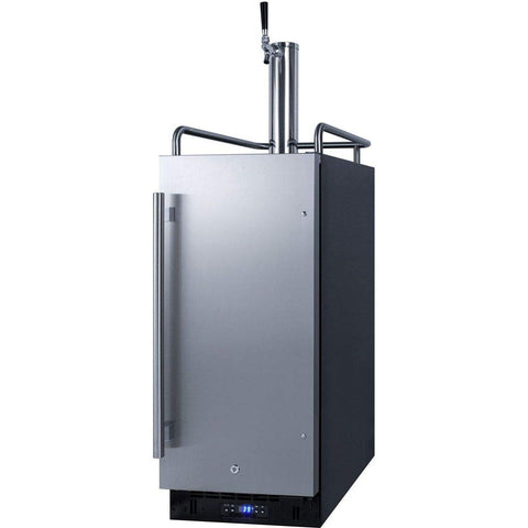 Summit Appliance SBC15BEER 15" Wide Built-In Kegerator; 2.9 cu.ft. Capacity; Auto Defrost; Digital Thermostat; Stainless Steel Door; Black Cabinet; Pro Style Handle; Sealed Back and Front Lock