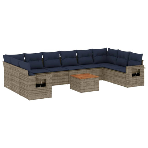 vidaXL Patio Sofa Set with Cushions 11 Piece, Outdoor Conversation Set, Sectional Sofa for Balcony Garden, Patio Furniture, Gray Poly Rattan