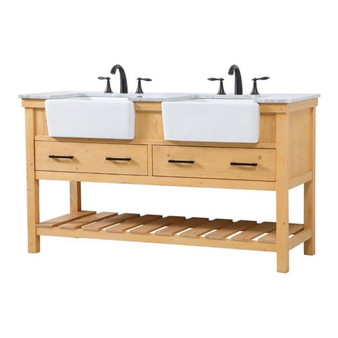Elegant Decor Clement 60" Aluminum MDF Double Bathroom Vanity in Natural Wood