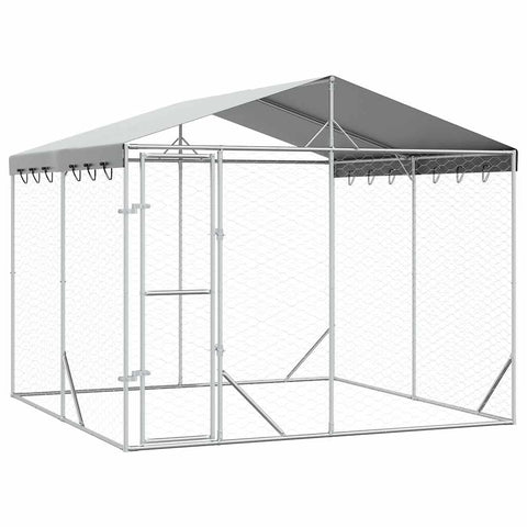 vidaXL Outdoor Dog Kennel - Galvanized Steel, Spacious 9.8'x9.8'x8.2', UV/Water Resist Roof, Secure Mesh Enclosure, Lockable Entry