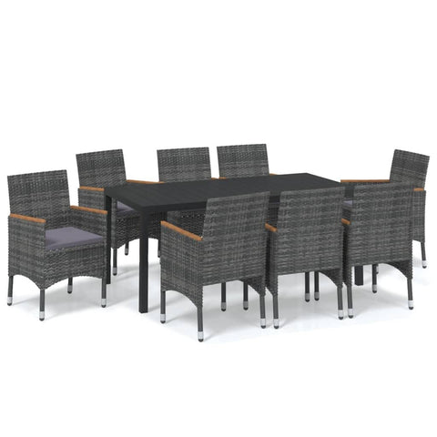 vidaXL Patio Dining Set 9 Piece with Cushions Garden Outdoor Terrace Balcony Dining Table and Chair Seat Seating Furniture Poly Rattan Gray
