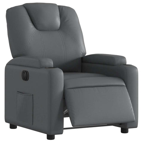 vidaXL Electric Recliner Chair - Gray Faux Leather Reclining Armchair, Cushioned Seat with Cup Holders, Adjustable Lounger for Elderly