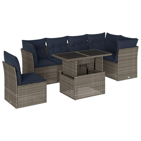 vidaXL Patio Sofa Set with Cushions 7 Piece, Conversation Set with Table and Sectional Sofas, Outdoor Seat for Garden, Modern, Gray Poly Rattan