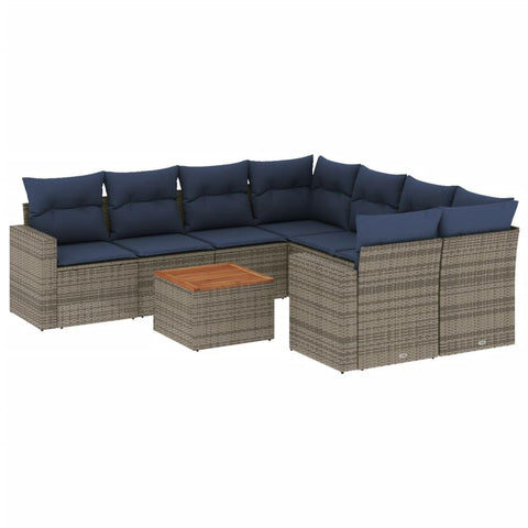 vidaXL Patio Sofa Set with Cushions 9 Piece, Outdoor Conversation Set, Patio Furniture Set for Balcony Garden, Modern Style, Gray Poly Rattan