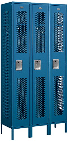 Salsbury Industries Assembled 1-Tier Vented Metal Locker with Three Wide Storage Units, 6-Feet High by 15-Inch Deep, Blue