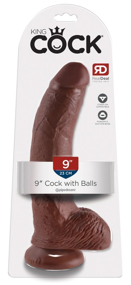 Pipedream King Cock with Balls, Brown, 9 Inch