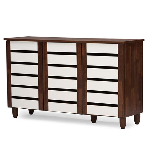 Wholesale Interiors Baxton Studio Gisela Oak and White 2-Tone Shoe Cabinet with 3 Doors
