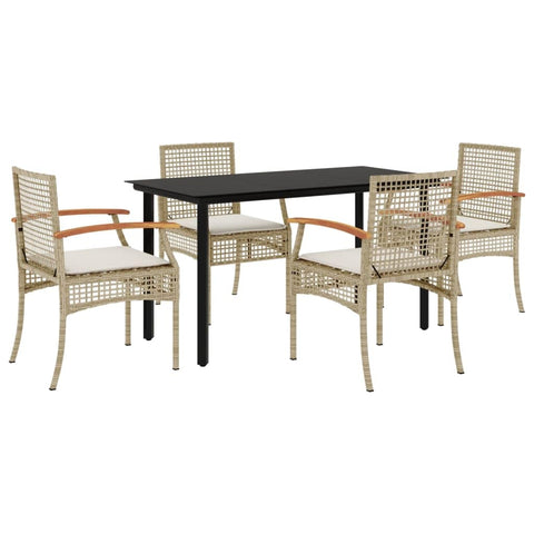 vidaXL Garden Dining Set with Cushions 5 Pieces, Table and Chairs, Relaxing Armchairs, Seats for Patio Terrace, Synthetic Rattan Beige