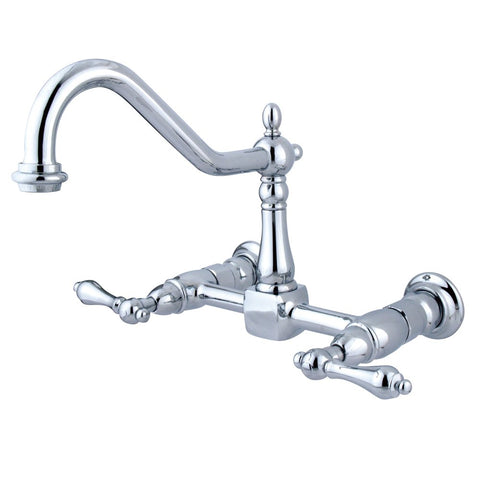 Kingston Brass KS1241AL Heritage Wall Mount Bridge Kitchen Faucet, Polished Chrome
