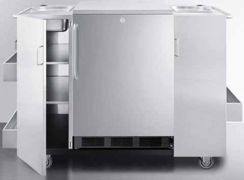 Outdoor serving cart with space for 24 inches wide refrigerator