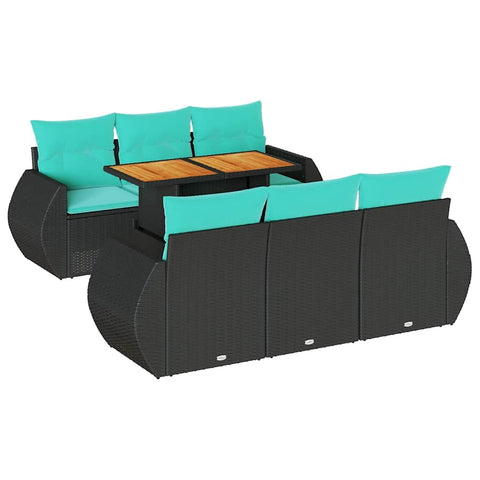 vidaXL 7 Piece Patio Sofa Set with Cushions Black Poly Rattan, Garden Sofa Set, Garden Lounge Set, Sofa for Garden, Outdoor Sofa Set