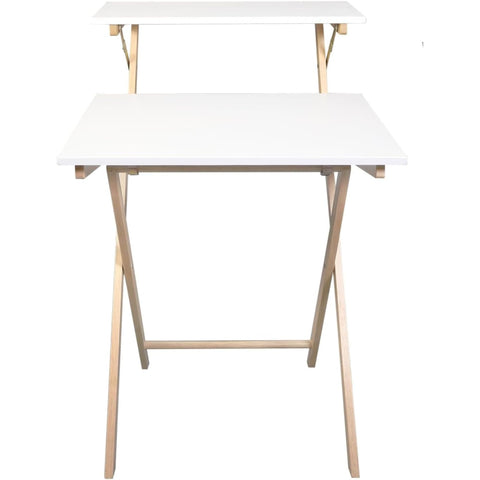 Oakestry 28" Wide Two-Tier Solid Wood Foldable Workstation Desk – Compact Laptop & Computer Table, Fully Preassembled, Space-Saving Design