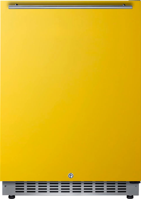 Built-in undercounter ADA compliant all-refrigerator with saffron gold door stainless steel handle black cabinet door storage and digital controls
