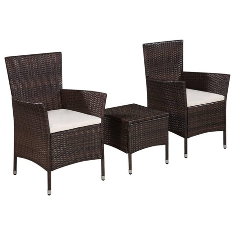 vidaXL Patio Bistro Set 3 Piece, Patio Furniture Set with Cushions, Outdoor Table Set with Chairs, Wicker Furniture for Garden Backyard, Poly Rattan Brown