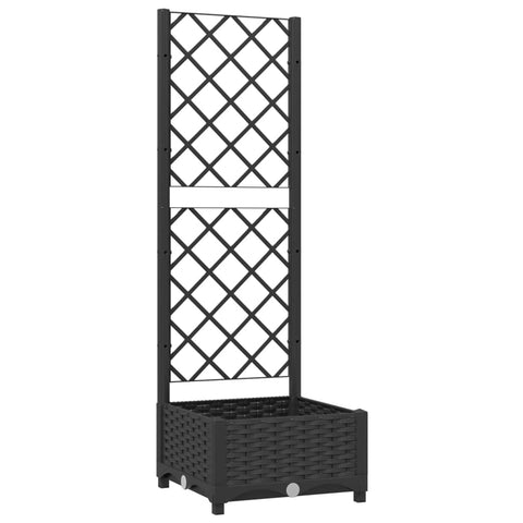 vidaXL Garden Planter with Trellis – Black 15.7"x15.7"x47.8" – Weather- PP for Outdoor Use in Garden, Balcony, Terrace