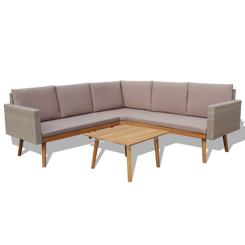 vidaXL Patio Furniture Set 4 Piece, Patio Conversation Set with Cushions, Outdoor Sectional Sofa with Coffee Table for Garden, Poly Rattan Gray