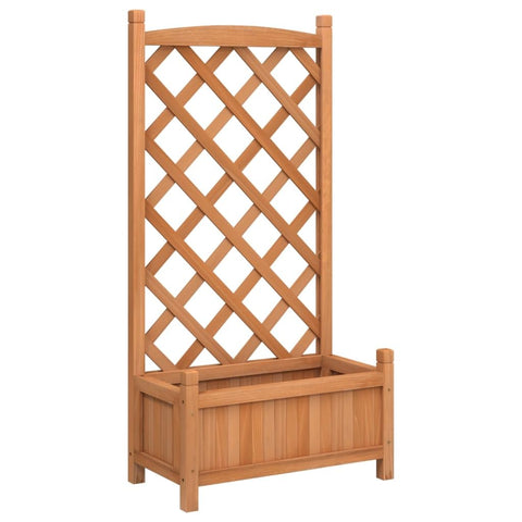 vidaXL Solid Fir Wood Planter with Trellis - Brown Flower Box/Raised Garden Bed for Outdoor Patio, Garden, Terrace
