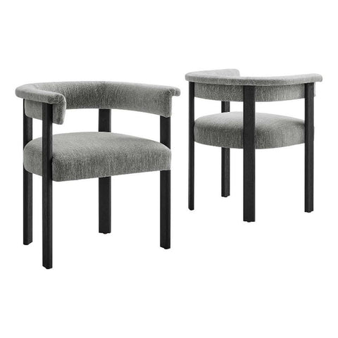Modway Imogen Fabric Barrel Dining Chairs Set of 2 in Heathered Weave Gray Black, Modern Armchair Set with Open-Back - Curved Backrest Accent Side Chairs for Kitchen, Dining Room, Living Room