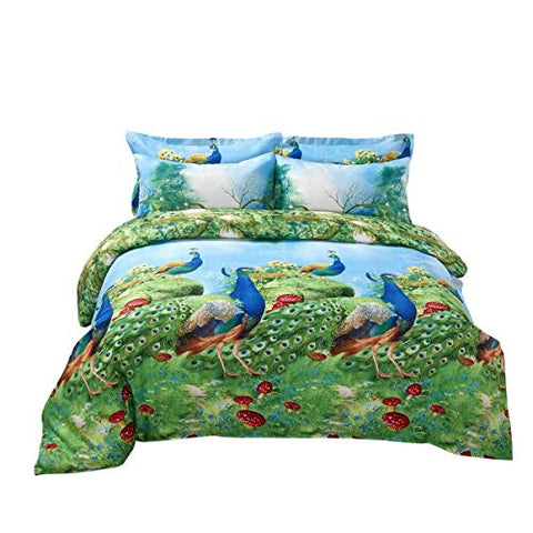 Duvet Cover Set  King Size Pictorial Bedding  Dolce Mela - Peafowl DM704K