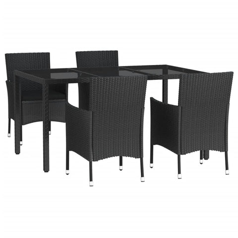 Revera Garden Dining Set 5 pcs Black with Polyrattan Cushions