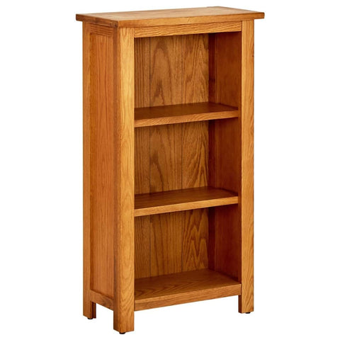 vidaXL Bookcase, Freestanding, 3-Shelf, Brown, Solid Oak Wood and MDF, Farmhouse-Style, Charm, 17.7"x8.9"x32.3"