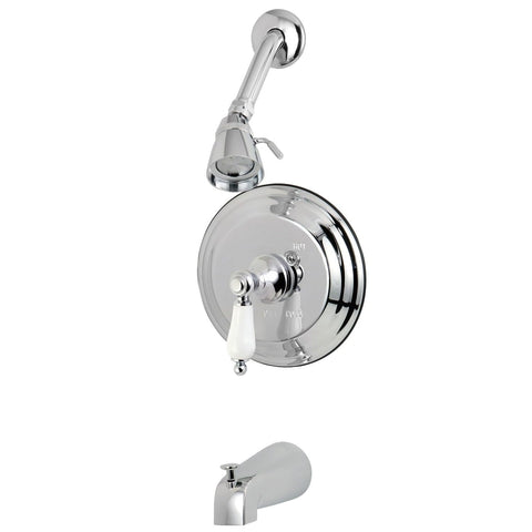Kingston Brass KB3631PL Restoration Tub and Shower Faucet with Porcelain Lever Handle, Polished Chrome