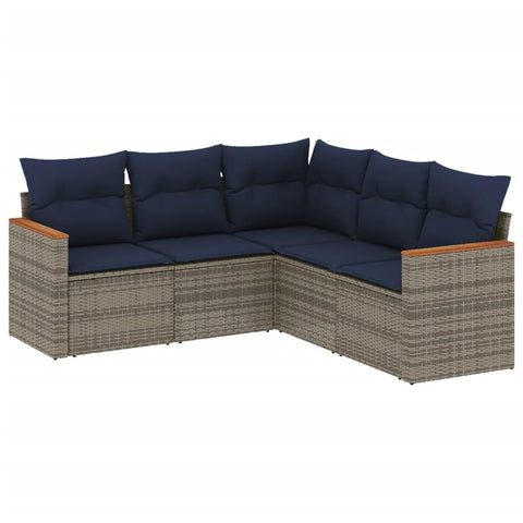 vidaXL 5 Piece Garden Sofa Set with Cushions Grey Poly Rattan