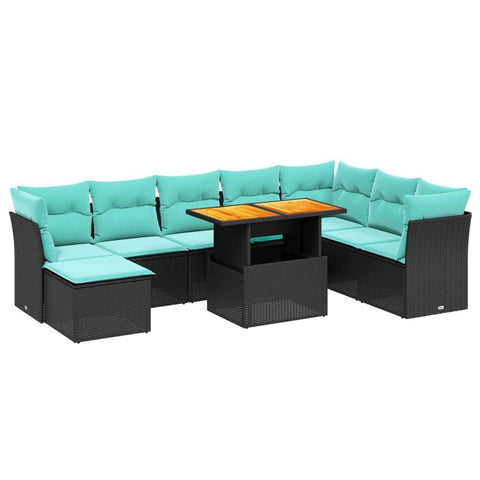 vidaXL Patio Sofa Set with Cushions 9 Piece, Outdoor Sectional Sofa Couch, Patio Conversation Set for Garden Backyard, Black Poly Rattan