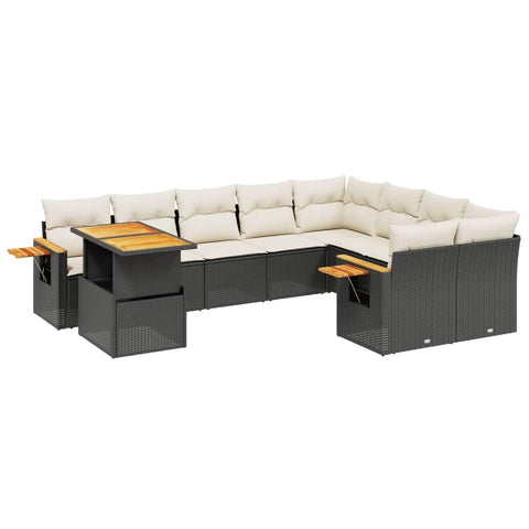 vidaXL Patio Sofa Set with Cushions 10 Piece, Outdoor Conversation Set, Sectional Sofa for Balcony Garden, Modern Style, Black Poly Rattan