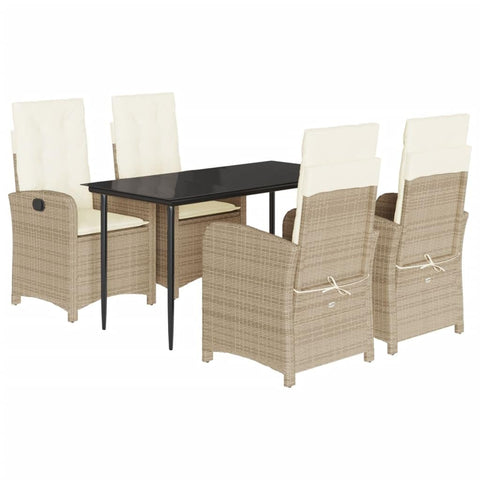 vidaXL Garden Dining Set with Cushions 5 Pieces, Dining Table and Chairs, Patio Terrace Furniture Set, Synthetic Rattan Beige