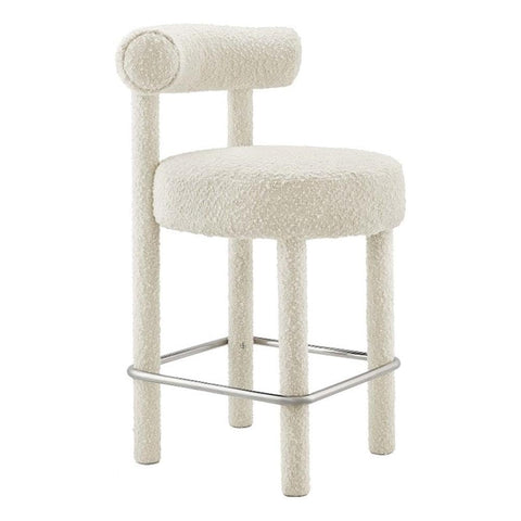 Modway Toulouse 26" Upholstered Boucle Fabric Counter Stool in Ivory/Silver