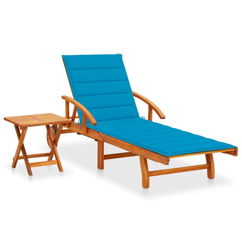 vidaXL Garden Sun Lounger with Table and Cushion Solid Acacia Wood Multi Position Backrest Portable Wheels Comfortable Polyester Relaxing Outdoor Lounge Furniture Cushioned Wooden Bed Set Folding