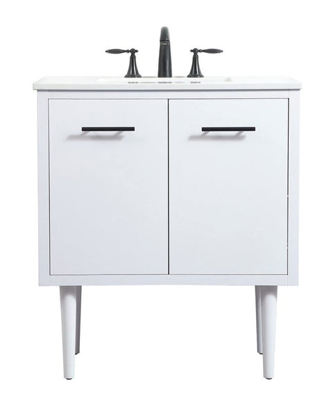 Elegant Decor Indoor Modern Under Sink Bathroom Fixtures Storage Organizer Cabinet 30 inch Single Bathroom Vanity - White