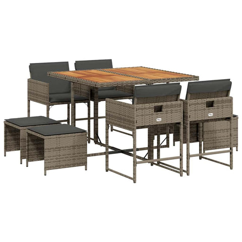 vidaXL Patio Dining Set with Cushions 9 Piece, Table and Chairs with Backrest, Outdoor Bistro Set for Garden Backyard, Modern, Gray Poly Rattan
